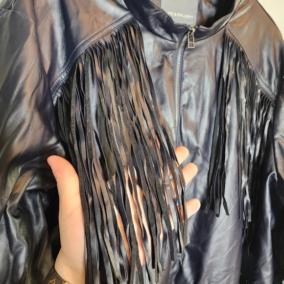 Kate & Mallory Vegan Leather Navy Blue fringe  lace up zip jacket. Women's 3X - Picture 4 of 16